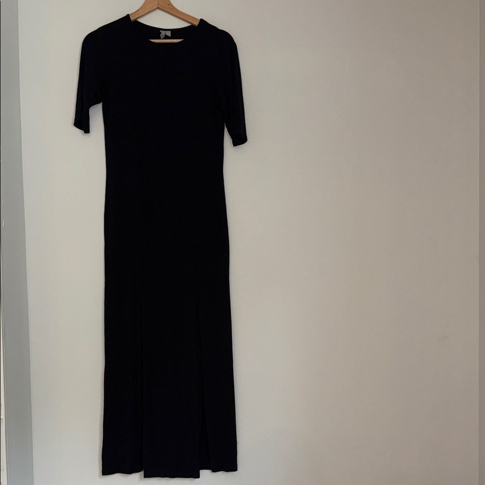 ASOS Black Short-Sleeve Maxi Dress with Double Leg Slits